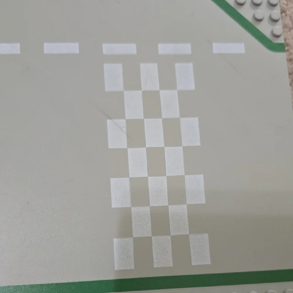 LEGO Gray Baseplate with Green and White Road Pattern - 32x32 Pegs